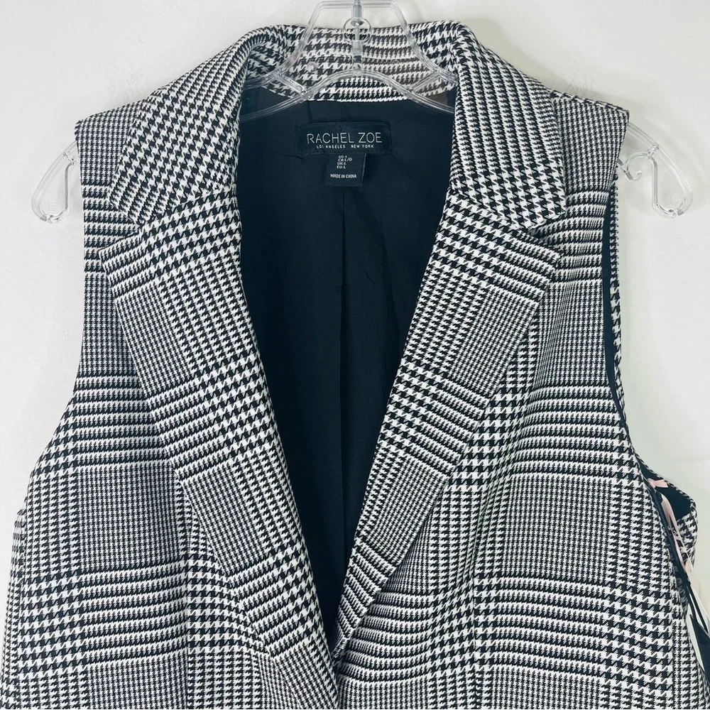 NWT Rachel Zoe black white houndstooth button preppy vest large - Picture 2 of 8